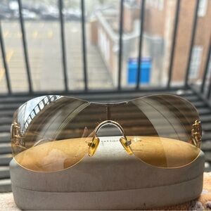 Christian Dior Gold Rimless Shield Y2K Sunglasses